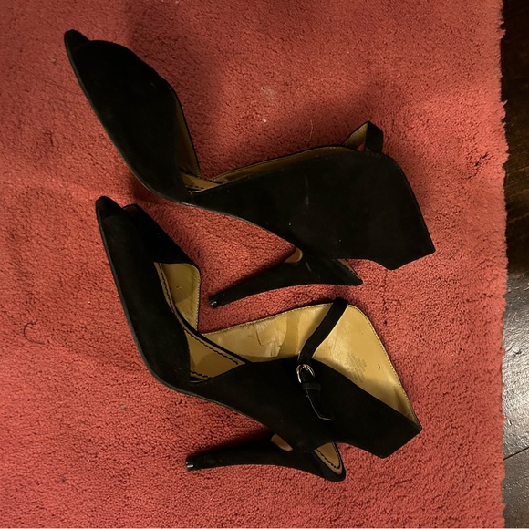 EUC Nine West SAVVY Peep Toe Sandal Black Suede Heels sz 9.5 - Picture 4 of 4